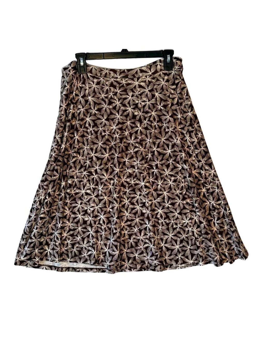 Talbots Woman Petites 1X Brown Floral Stretch A-Line Midi Skirt Rayon